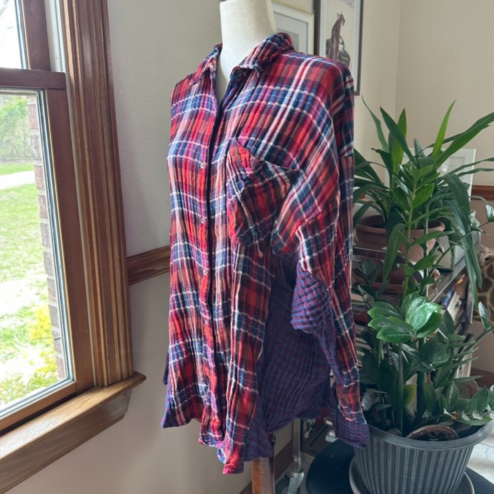 Free People Patchwork Button Down Long Sleeve Top… - image 1